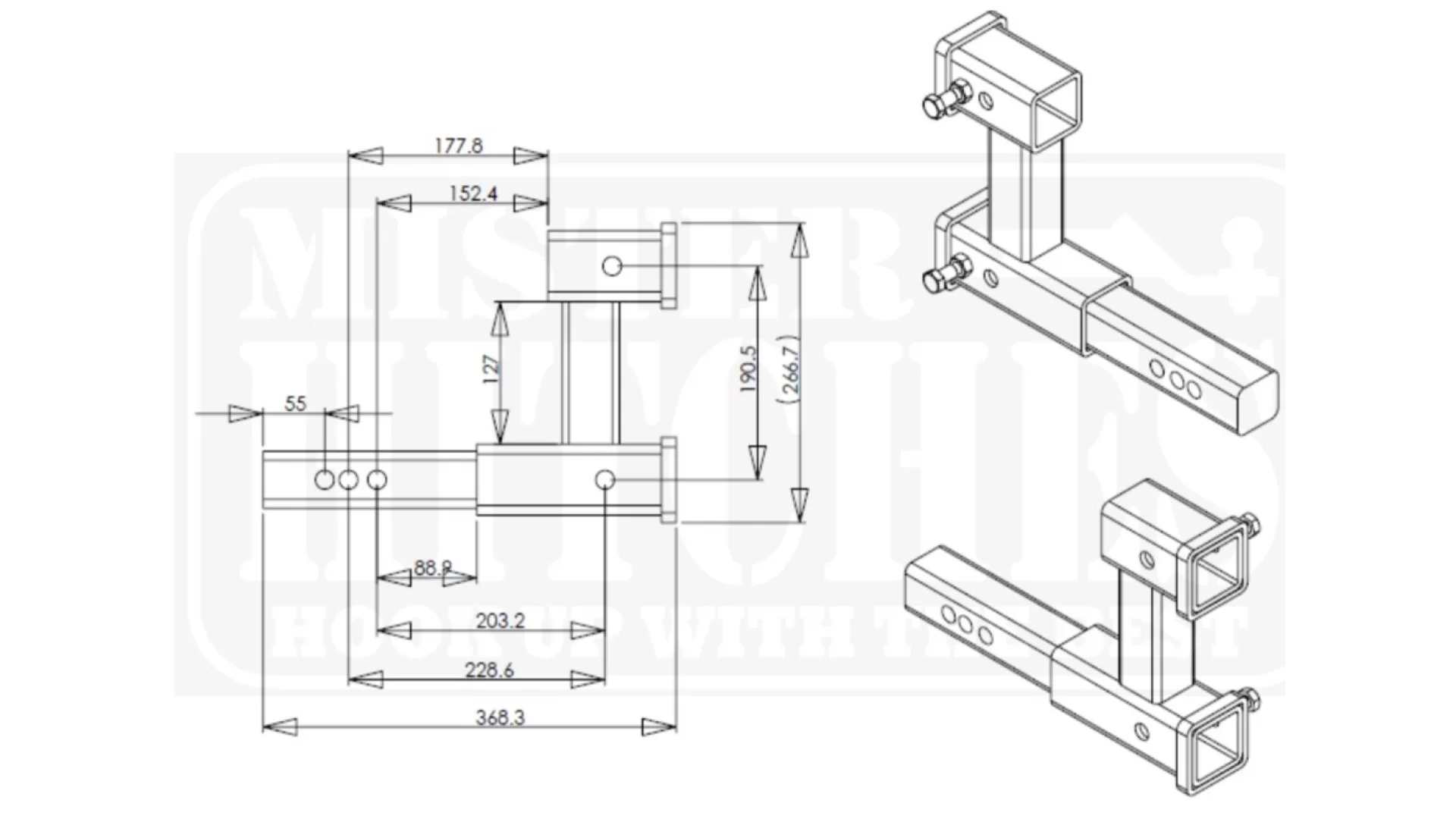 Mister Hitches Dual Hitch Receiver Extension - Solid Shank 3500kg MHDHRE - View 4