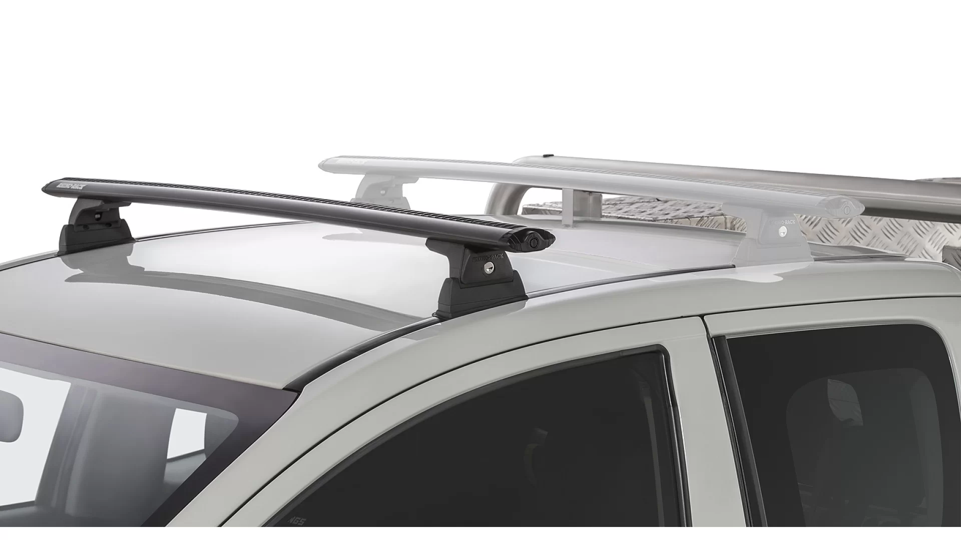 Rhino Rack JA8806 Vortex RLT600 Ditch Mount Black 1 Bar Roof Rack (Front) for Mitsubishi Triton MQ-MR Extra Cab Ute with Bare Roof (2015 onwards) - Factory Point Mount