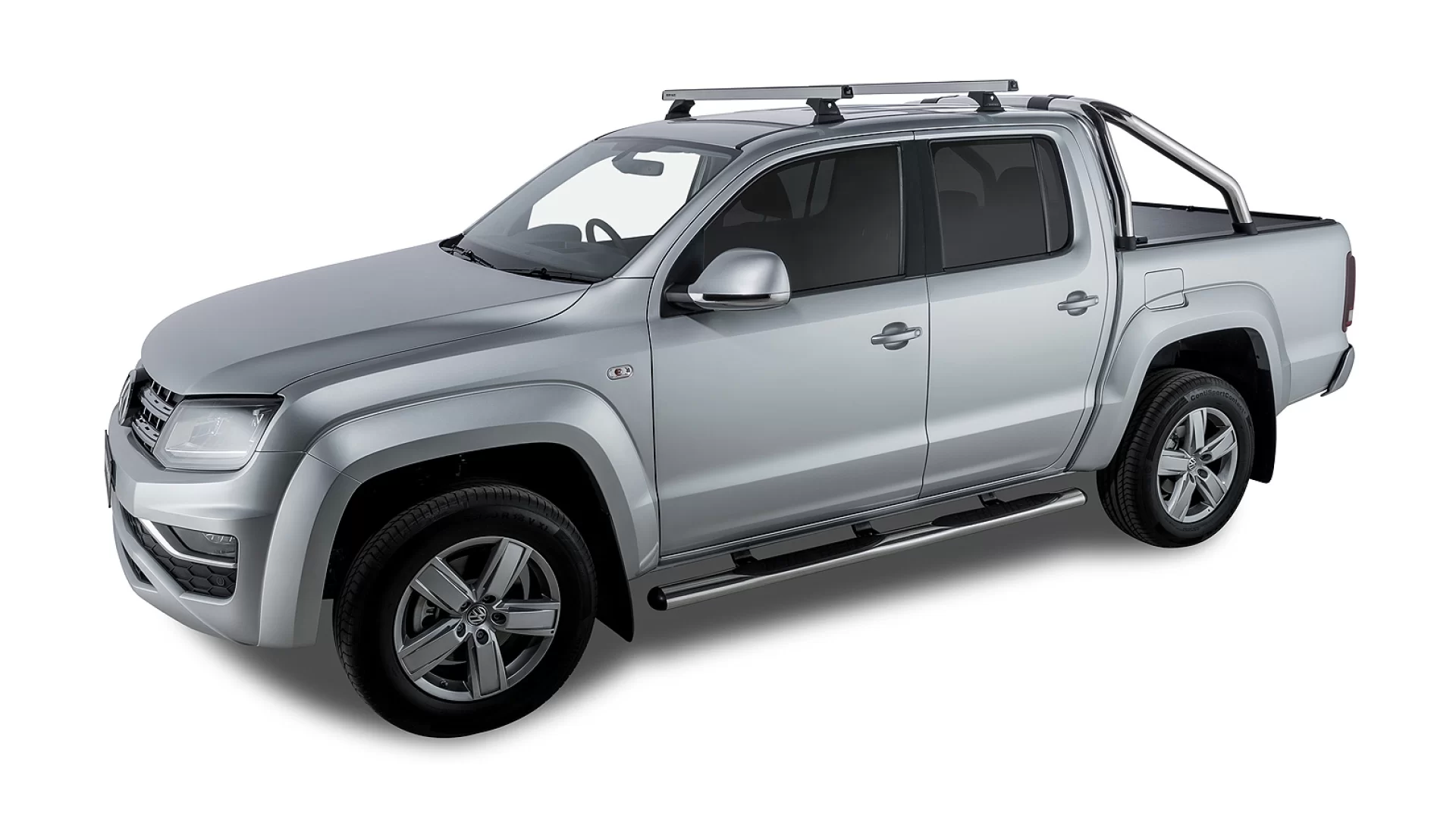 Rhino Rack JA9502 Heavy Duty RCH Silver 2 Bar Roof Rack for Volkswagen Amarok 4dr Ute with Bare Roof (2011 to 2023) - Factory Point Mount
