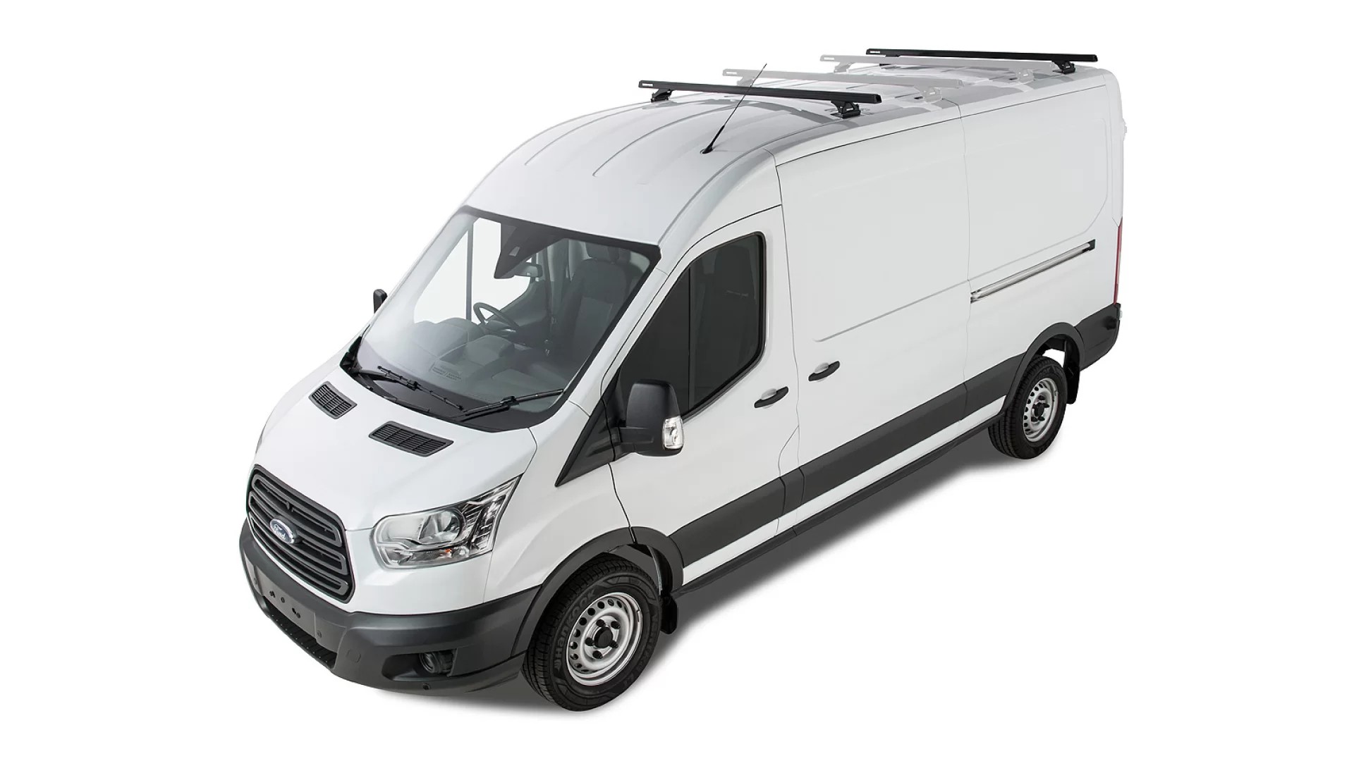 Rhino Rack JA6335 Heavy Duty RLTP Black 2 Bar Roof Rack for Ford Transit L3H3 (V) 4dr LWB High Roof with Factory Mounting Point (2014 onwards) - Factory Point Mount