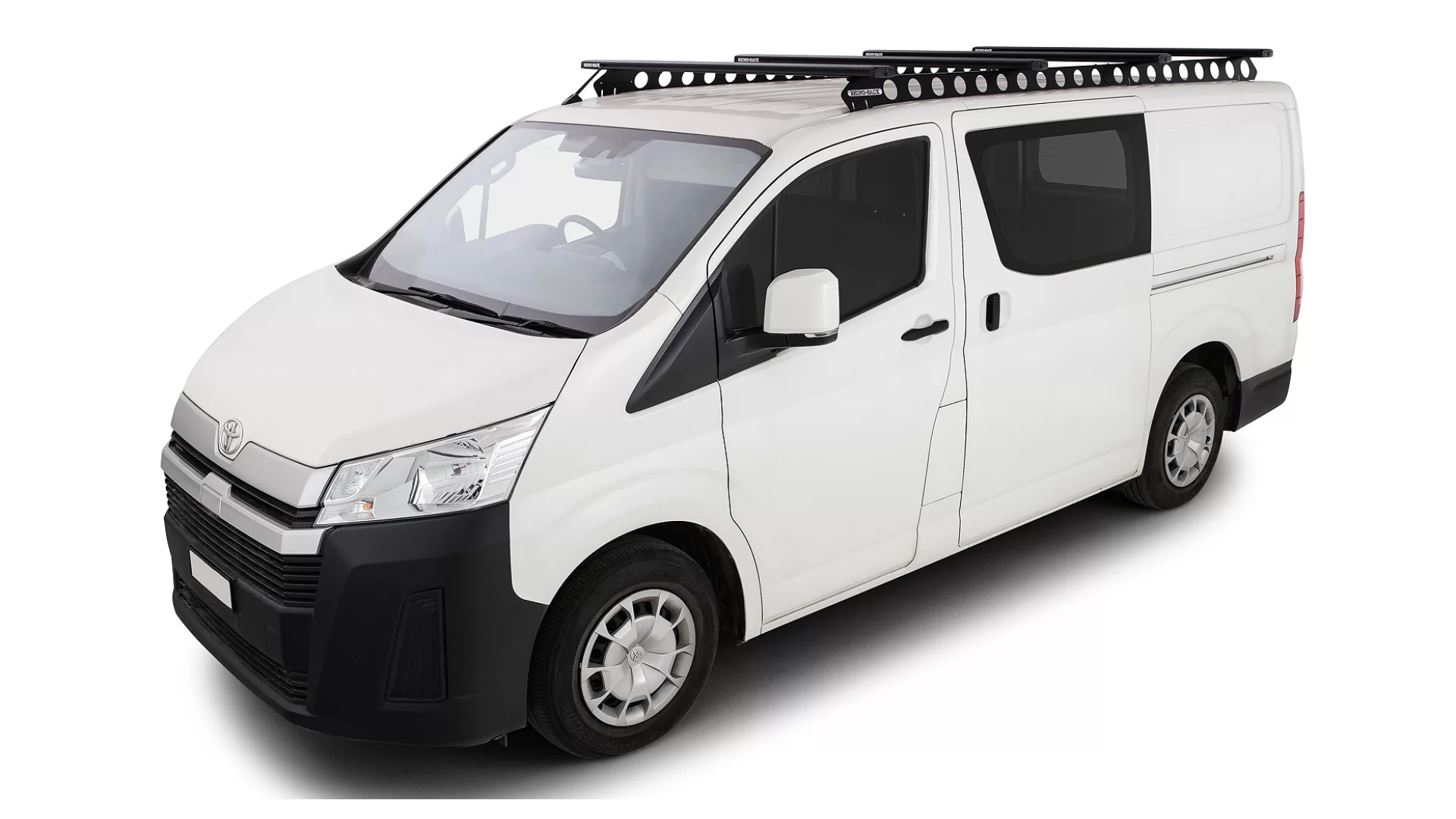 Rhino Rack JC-01608 Reconn-Deck 4 Bar System with Rhino-Rack Backbone suits Toyota Hiace H300 4dr LWB Low Roof with Factory Mounting Point (2019 onwards) - Factory Point Mount