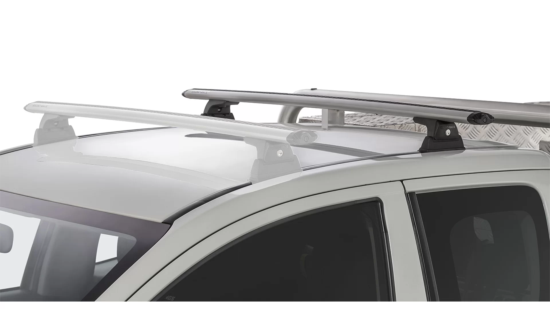 Rhino Rack JA8809 Vortex RLT600 Ditch Mount Silver 1 Bar Roof Rack (Rear) for Mitsubishi Triton MQ-MR Extra Cab Ute with Bare Roof (2015 onwards) - Factory Point Mount