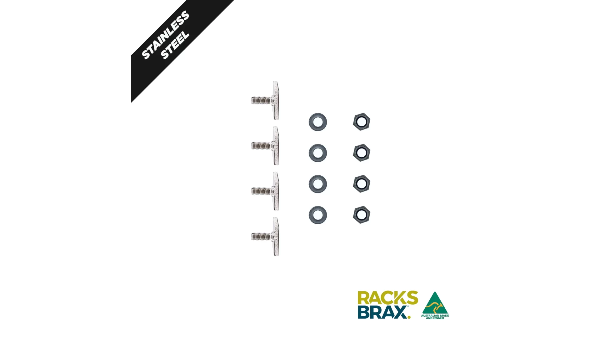 RacksBrax SS304 M8 x 22mm Parallelogram T Bolt with Washer and Nut 30.4 x 10.5 x 4.3 - 4 Pack (1019) - View 1