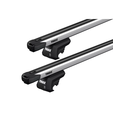 Thule SlideBar Evo Silver 2 Bar Roof Rack for Audi A4 Allroad 5dr Wagon with Raised Roof Rail (2019 onwards) - Raised Rail Mount